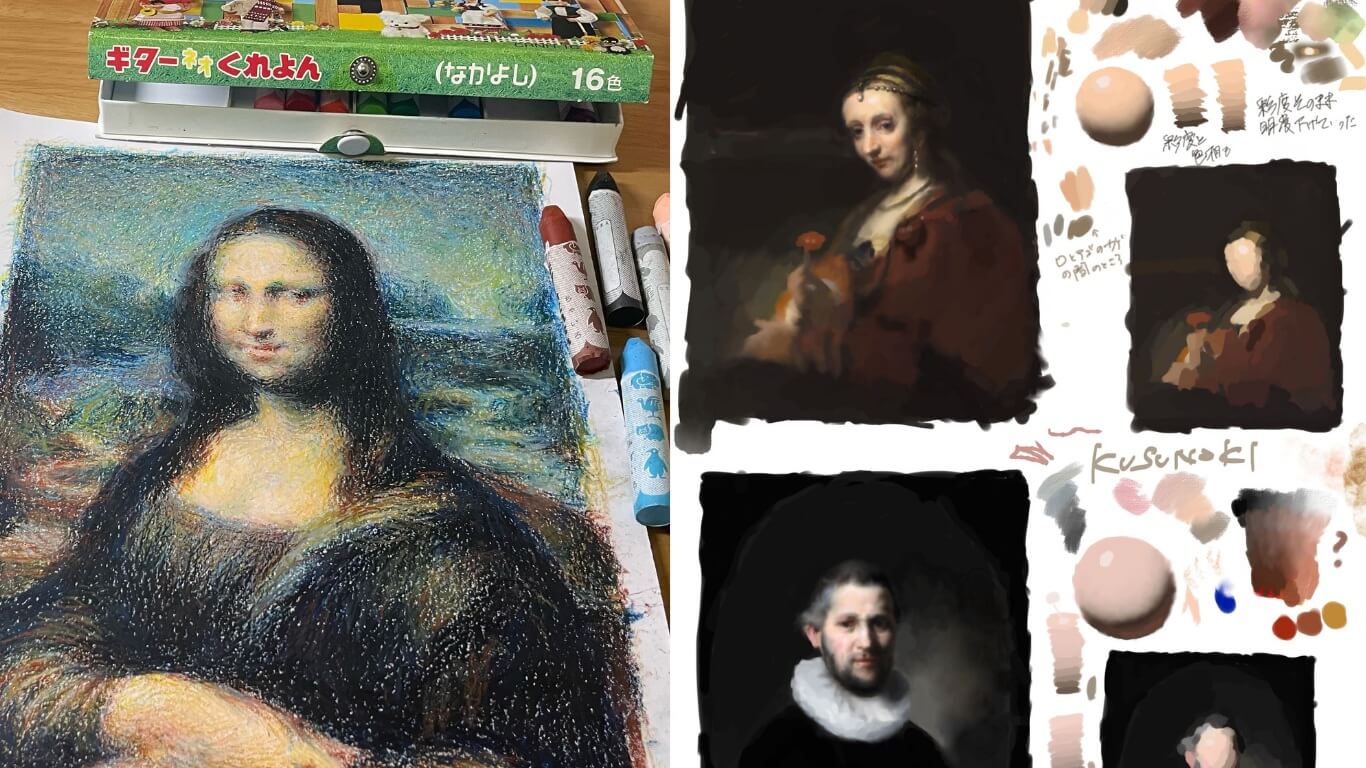 いろいろな画材で模写をする